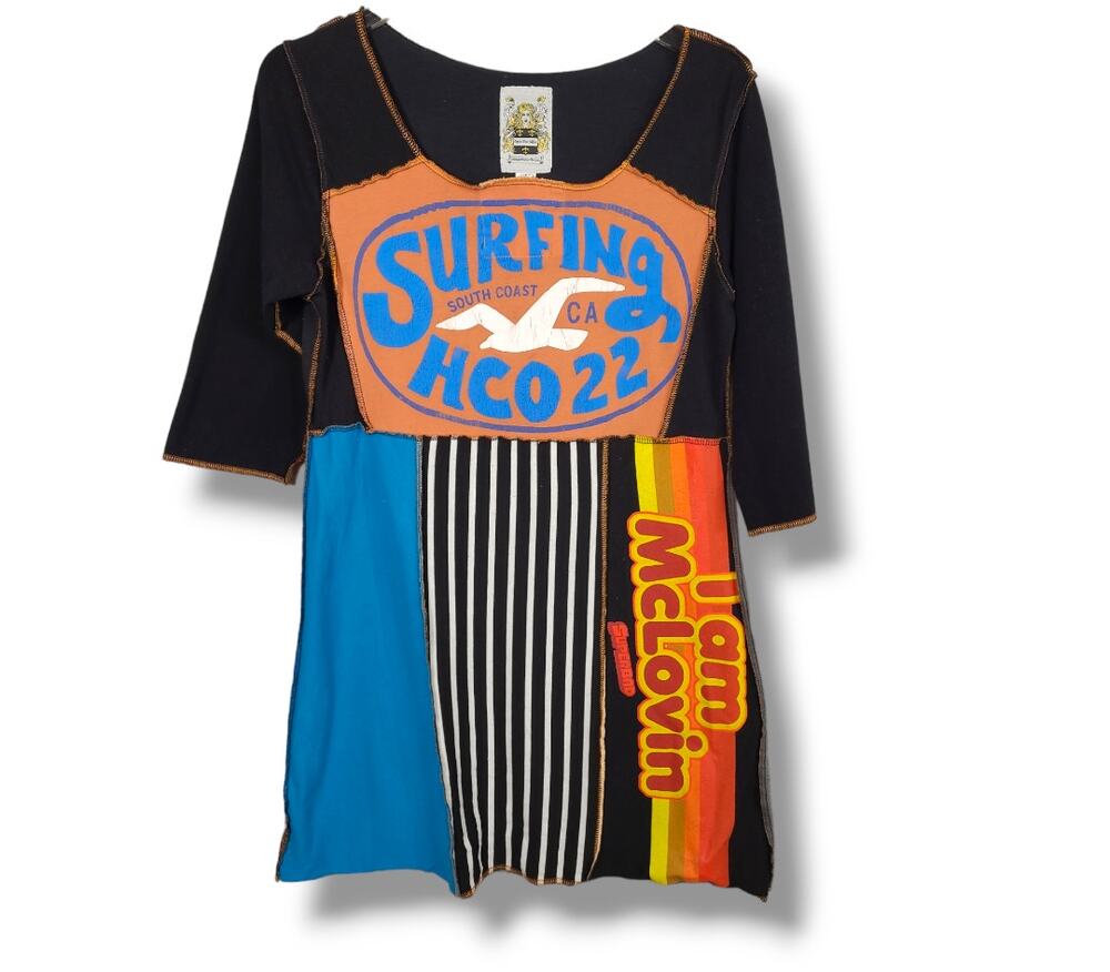 Styles Ever After Juniors SZ Large Patchwork Pop Art Mini Dress Recycled Rock